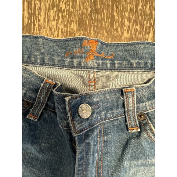 VTG 7 for all mankind jeans Light Wash Split Raw Hem USA Straight Leg Bootcut - Picture 9 of 13